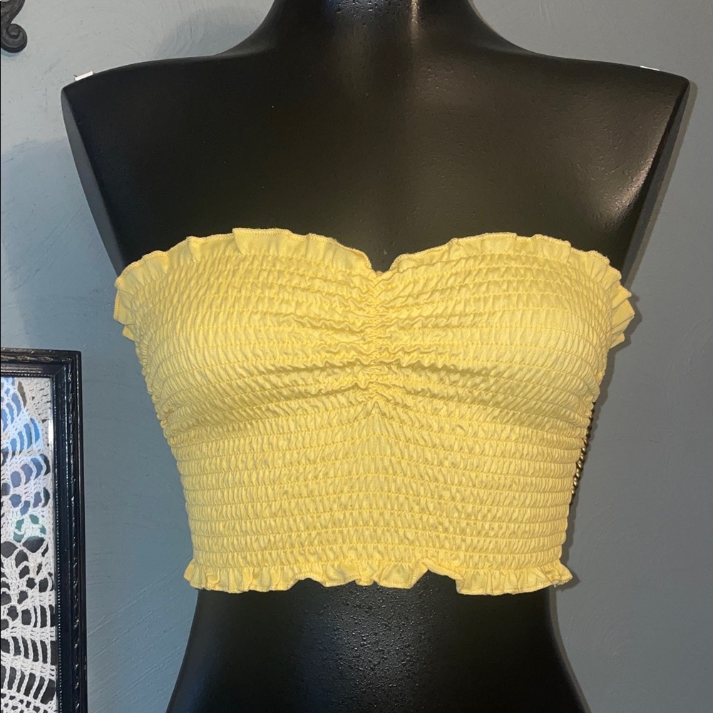 Vine and valley Yellow Smocked Strapless Crop Top